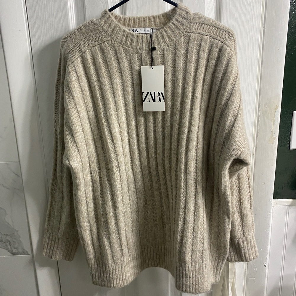 Zara oversized knit sweater pearl grey small NWT